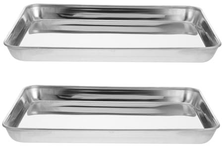 Genérico 2 Piezas Bandeja De Acero Inoxidable Asador De Cocina Bandejas Para Horno Tostador Plato De Bocadillos Bandeja De Hornear Bandeja De Galletas De Acero Inoxidable Silver