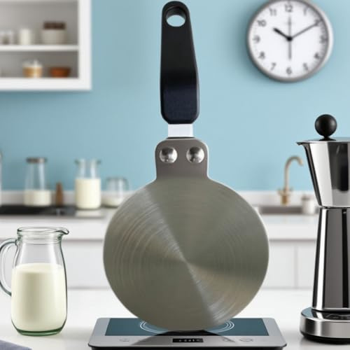 Piastra convertitore per piano cottura a induzione, piastra in acciaio inox, piastra adattatore a induzione con manico isolante acustico per moka, caffettiera, padelle (13 cm)