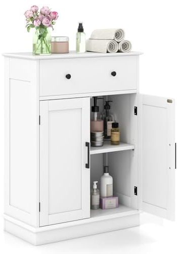 FANTASK Armoire de Salle de Bain, en Bois, avec tiroir, Portes et étagère réglable, pour Chambre à Coucher, Salon, Salle de Bain et Cuisine, 56 x 30 x 80 cm, Blanche