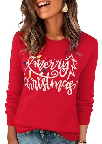 Wayleb Jersey de Punto Navideño Mujer, Suéter de Invierno Cálido y Confortable, Estilo Festivo con Cuello Redondo y Manga Larga