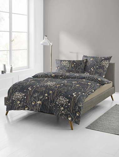 Bierbaum Ropa de Cama 4140, Franela Fina, 100% algodón, diseño en Alemania, Antracita 10, 155 x 220 + 80 x 80 cm, tamaño cómodo