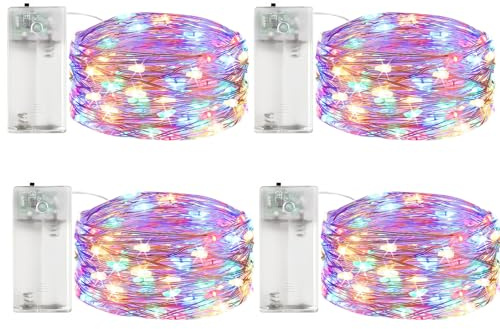 ALEGRE 4 st. LED-ljusslinga, batteri med timer, 2 m 20 LED mikro-koppartråd, LED-ljuskedja med timer, färgglada ljuskedjor inomhus, batteridriven för jul, halloween, nyårsafton, bröllopsdekoration
