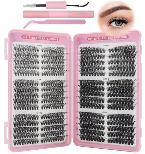 VEGCOO 570 Pezzi Ciglia Finte Ciuffetti Kit, 30-40-50-60-80-100D Curl Cluster Lashes, Extension Ciglia Eyelashes Naturali per Ragazze e Donne Principianti