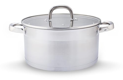 CASTEY - Olla Inox Essentials con Tapa 24 cm 5,4 L, Acero Inoxidable, Compatible con Inducción, Gas y Vitrocerámica, Olla Grande para Guisos y Sopas, Menaje de Cocina