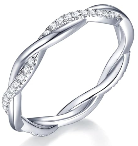 IMOLOVE Moissanite Wedding Band for Women, Twisted Rope D Color VVS1 Moissanite, Full Eternity Rings, Stackable Promise Ring for Engagement, Anniversary, Proposal Size 5.5