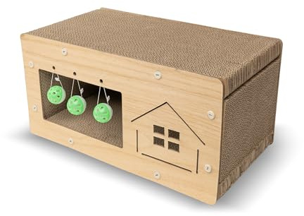 BESCH Rascador para Gatos de Cartón Tipo Casa | Casa Rascadora Resistente y Espaciosa, Refugio para Rascar, Dormir y Jugar, Ideal para Gatos de Interior 48 x 24 x 24 cm