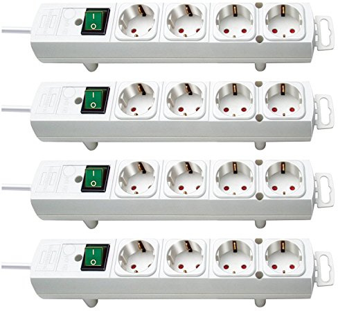 Brennenstuhl Comfort-Line Plus Steckdosenleiste 4-Fach (Steckerleiste mit Flachstecker und Schalter, Mehrfachsteckdose mit 2m Kabel und extra Breiten Abständen der Steckdosen) weiß (4er Pack)