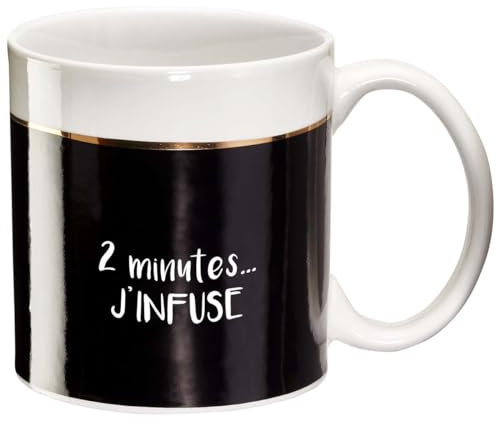DRAEGER PARIS | Mug Black & Gold porcelaine fine 2 minutes… J'infuse |Tasse à café à offrir à vos collègues, amis, proches |Mug café original avec coffret Cadeau
