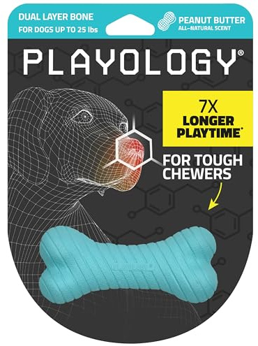 Playology Giocattoli per cani Giocattolo da masticare resistente a forma di osso a doppio strato per cani | Piccolo giocattolo profumato al burro di arachidi