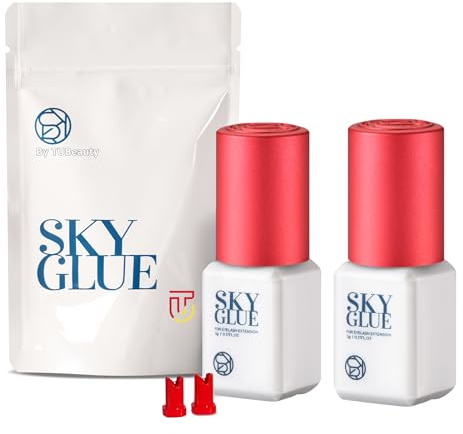 2 Bottles Sky Glue S+ for Eyelash Extension 5ml - Powerful Strong Professional Black Bonding Adhesive for Lash Extensions / 1-2s Fast Drying / 6-8 Weeks Lasting time TUBeauty