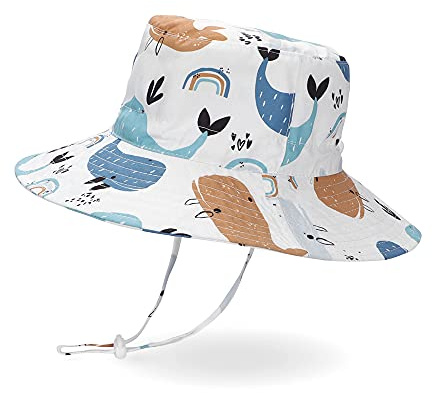 LACOFIA Cappello da Sole per Bambino Cappellino Estivo da Protezione Solare Neonato Berretto da Spiaggia a Tesa Larga con Cinturino sottogola Regolabile Balena Bianca 6-12 Mesi
