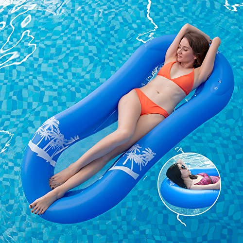 Hamac Gonflable Piscine,Matelas Flottant,Bouée Piscine d'eau Fauteuil Bouée de Piscine,Géant Aqua Flotteur Gonflable en Filet,Flottant lit Matelas Canapé pour Adultes et Enfants(Bleu,165 * 75 CM)