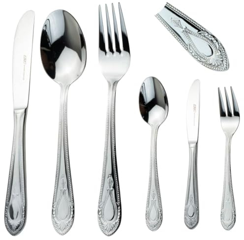 CRC Cubertería de Mesa 30 Piezas Toscana 1285 - Acero Inoxidable 18/10 - Cuchara, Cuchillo, Tenedor, Cucharilla, Tenedor Postre
