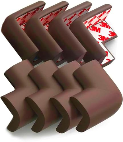 8-Pack Baby Proofing Corner Guards, Soft Rubber Corner Protectors for Furniture, 3M Adhesive Pre-Taped Corner Bumper Guards, Child Proof Safety for Fireplace, Table, Cabinet & Stairs, Brown