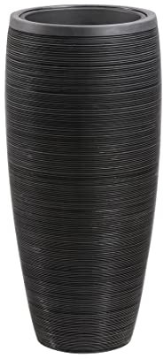 Dehner Pflanzvase Singapur in Riffeloptik, rund, Ø 32 cm, Höhe 72 cm, Polystone, dunkelgrau