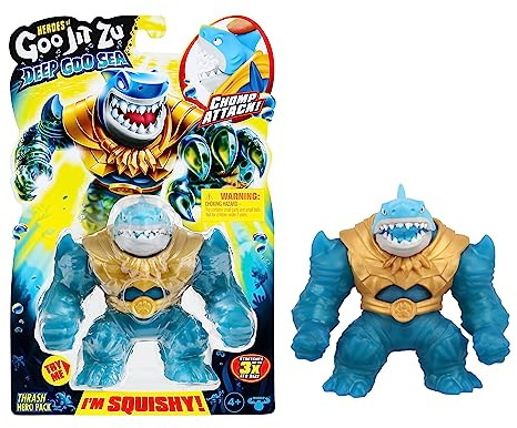 Heroes of Goo Jit Zu Deep GOO Sea Heroes Pack with Thrash. Super Stretchy and Stretch Action Figure con speciale imbottitura mucosa e mascella mobile