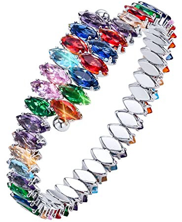 Tennis Armreif Damen Zirkonia : Tennisarmband für Frauen 8mm Breit 17/19cm Verstellbares Armbänder Schmuck Geschenk Silber Mehrfarbig Armband für Mama Freund Tochter