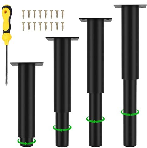 Verstellbare Möbelfüße 25-42cm Schwarz für Sofa, Nachttisch, TV-Schrank - 4 Stück, Belastbar Bis 800 KG, Mit Schraubendreher