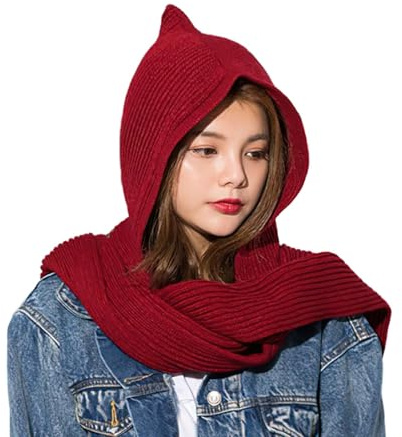 SIQITECHNO Winter Women Hooded Scarf Knitted Hooded Long Scarf Large Head Wrap Scarves for Women Lightweight Warm Shawl