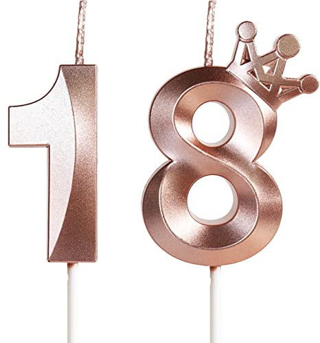 3D cumpleaños18 Con corona Velas,vela número 18,vela de cumpleaño para pasteles,vela de feliz cumpleaño,Velas oro rosa para Cumpleaños, Aniversario,Fiesta Temática decoraciones para tartas fiestas