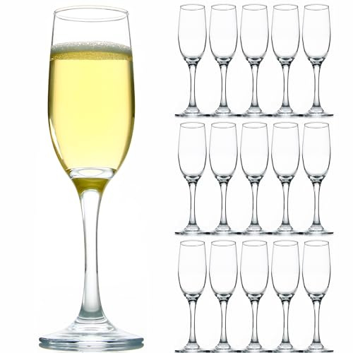 CZUMJJ Elegant Champagne Glasses Set of 16, Long Stem Glass Champagne Flutes for Mimosa, Sparking Wine, Wedding, Party - 6 oz, Clear