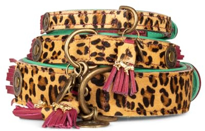 Dog with a Mission - Hundehalsband XXS | Leopard, Türkis, Braun | Boho, Ethno, Urban, Hippie | Ideal für große Hunde | Handgemacht, Bunt und Modisch Design, Luxe | 2 cm Breit