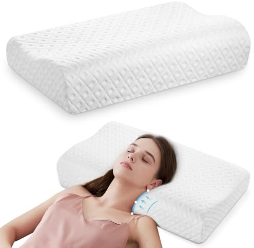 JIREST Almohada cervical para el cuello para aliviar el dolor, almohada de espuma viscoelástica para dormir, almohada ortopédica ergonómica para apoyo del cuello, almohada de espuma viscoelástica sin