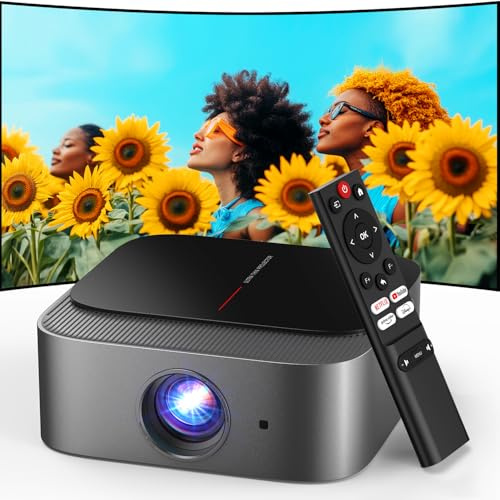 DBPOWER [Officiell Netflix 2025, över 386 inbyggda appar] E2 smart projektor med Wi-Fi och Bluetooth, Mini 4K-stöd för Netflix, Youtube, Disney+, Hulu, Max, Crunchyroll bärbart fodral