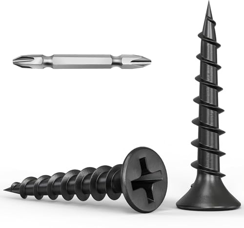 Wavanta 3.9 x 25mm Drywall Screws Coarse Thread Black Phosphate Bugle Head Phillips Drive with Bit, Black Wood Screws for Drywall Sheetrock, Wood and Furniture, Pack of 200