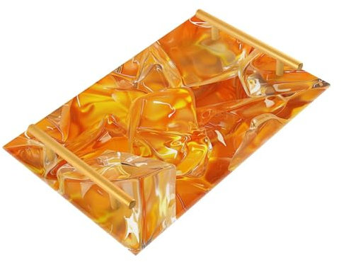 Bandejas decorativas de hielo transparente naranja con asas, bandeja decorativa de mesa de café para joyas, perfumes, para mesa, servir charola para desayuno