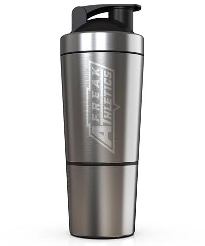 Freak Athletics Stainless Steel Protein Shaker Bottle with Storage - 700 ml Shaker for Protein Shakes - BPA Free Shaker Bottle (Stainless Steel with Storage)