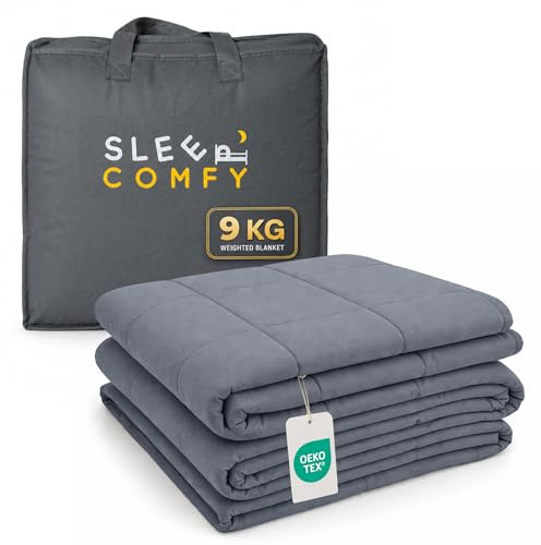 SLEEP COMFY Schwere Decke, Gewichtsdecke 9 kg, 150x200 cm, Entspannungsdecke, Oeko-Tex Zertifizierte, Kühlende Therapie & Anti-Stress Decke, Bequem für Alle Jahreszeiten