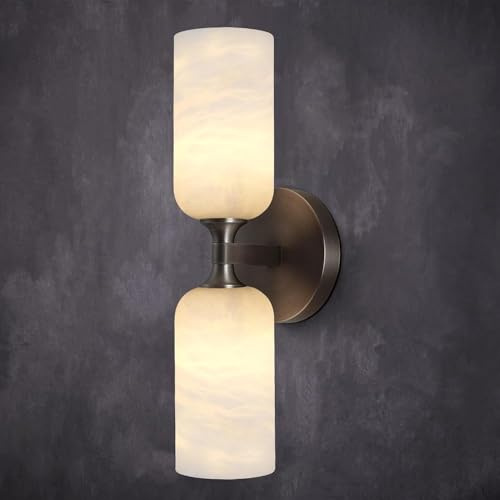PIOUTNF Marmor Wandlampe Schwarz,Spiegelleuchte Bad 36CM,Alabaster Wandleuchte Innen,Badezimmer Wandbeleuchtung für Schlafzimmer,Wohnzimmer,Wand