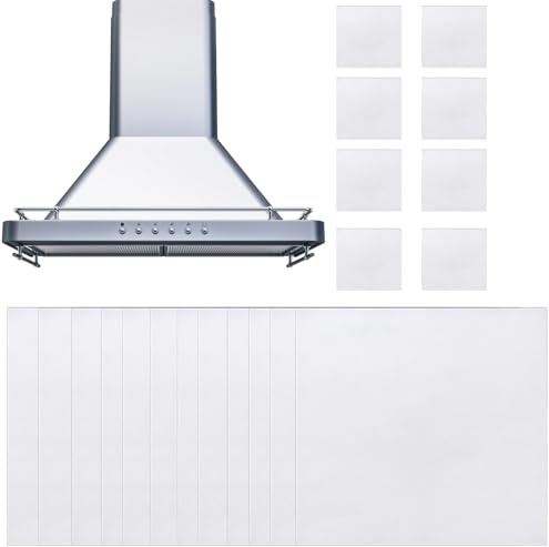 Cooker Hood Filter Paper, 12 Pcs Universal Extractor Hood Filters with 8 Hook & Loop Fasteners, 44cm x 46cm White Nonwoven Fabric for Efficient Kitchen Ventilation