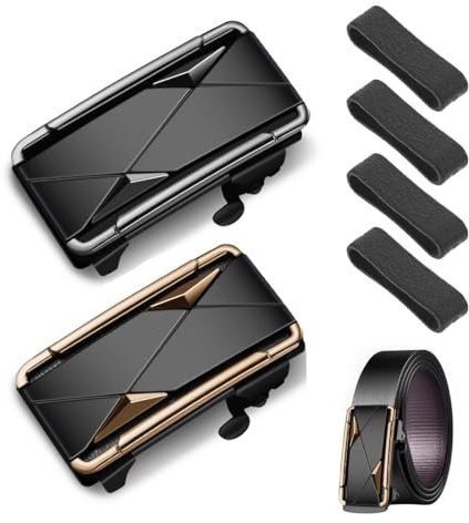 DOKRIN Hebillas de cinturón para hombre，Dos hebillas de cinturón para hombre de 35 mm, hebillas de cinturón automáticas, hebillas autoajustables (con 4 trabillas negras para cinturón)