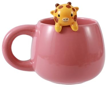 I-TOTAL - Keramikmugg med djur i keramik på kanten, te- eller kaffekopp 450 ml (GIRAFFE)