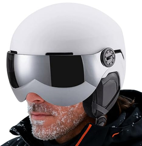 Skidhjälm - stötsäker varm hatt med integrerade glasögon, huvudsäkerhetsskydd, vintersportutrustning för dam för skidåkare snowboardåkare downhill, justerbar passform svart färg