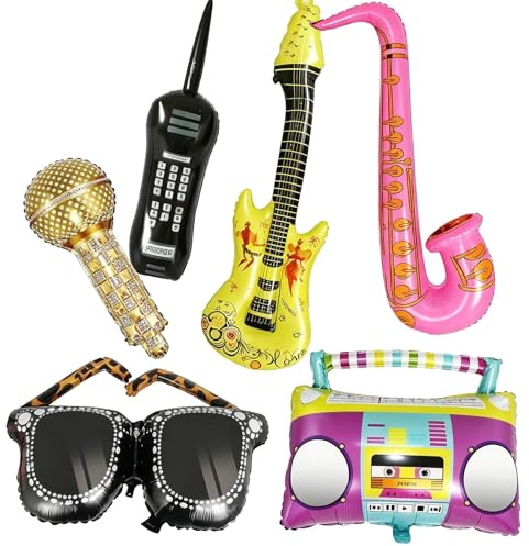 6 Pcs Photo Booth Props, Inflatable Party Props, Inflatable Guitar for Retro Themed Events, Music Festival Celebrations and Disco Dance Parties, Photobooth Party Props for Adults