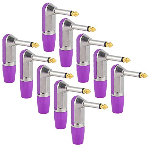 10 - Pack 6,35 mm ljudplugg XLR vinklad |Tarnish - Bevis för minimal ljudförlust |Hörlursadapter för mixare/förstärkare/hemmaljud |Robust zinklegering (Purple)