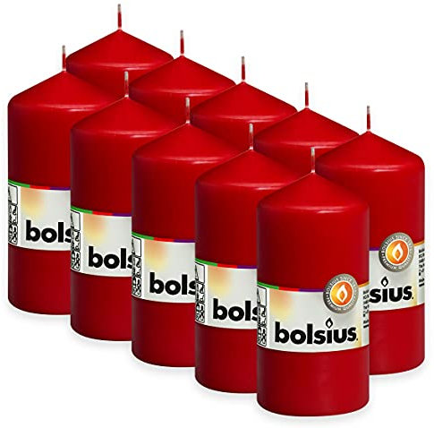 Bolsius Glatte Stumpenkerzen - Rot - 10 Stück - 12 x 6 cm - Dekorative Haushaltkerzen - Länge Brenndauer 33 Stunden - Unparfümierte