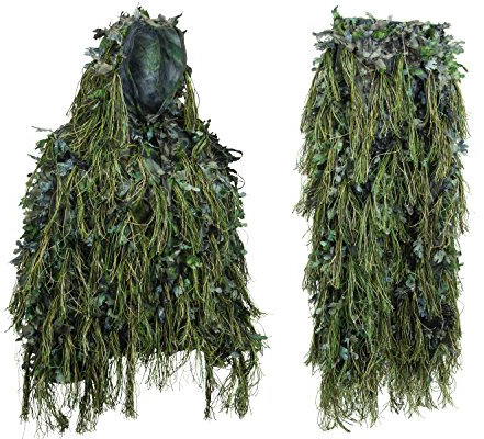 North Mountain Gear Hybrid Ghillie Suit For Men - Lightweight Hunting Airsoft Camouflage - Woodland Green - Medium/Large