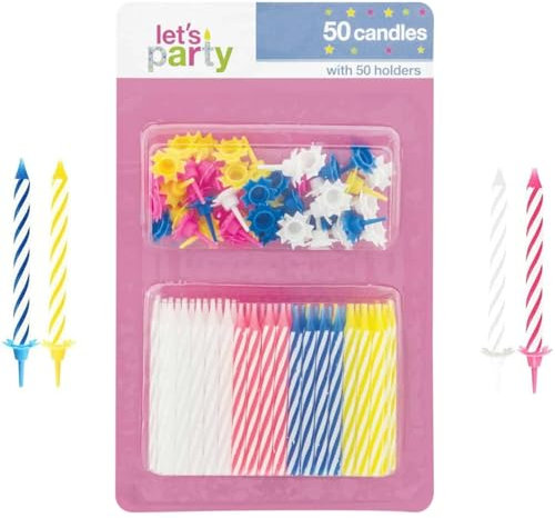 152pcs Decorative Birthday Cake Celebration Candles Set with Easy to Use Holders, Angel Flames, Assorted Striped Spiral Multi Coloured Birthday Party Candles, 102 Candles and 50 Bases