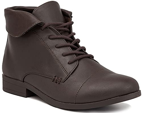 LONDON FOG Crissy Dress Ankle Boot Ladies Lace Up Bootie with Collar Espresso 9