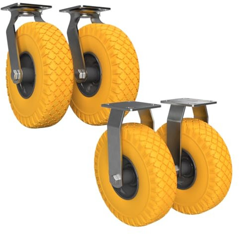 2 x Lenkrolle, 2 x Bockrolle mit PU Rad Ø 260 mm 3.00-4 Kugellager PANNENSICHER