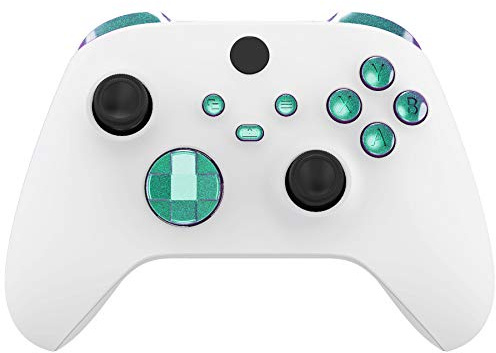 eXtremeRate Boutons de Remplacement pour Xbox Series X/S Manette, LB RB LT RT Triggers Bumpers D-Pad ABXY Start Back Sync Share Boutons pour Xbox Series S/X Manette Violet Vert Caméléon