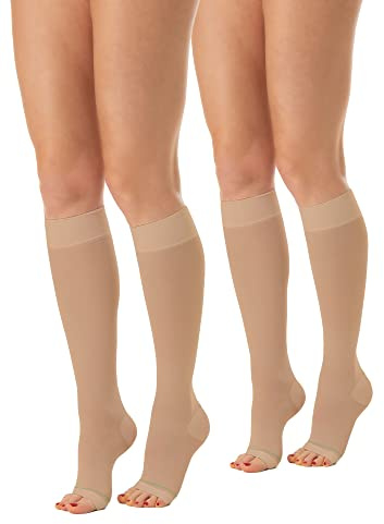 Relaxsan Antitrombosis M1350A (2 Pares - Carne, XL) medias cortas punta abierta antiembólicas K2 para reposo compresión graduada 25-32 mmHg