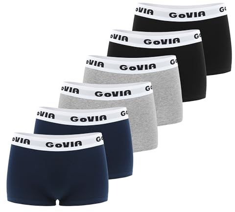 GoVIA Boxershorts Dam Culotte Shorts Underbyxor Underkläder Stretch Bomull Sportig Midja Andningsaktiv Mjuk 6-pack, Marinblå x 2/svart x 2/ljusgrå*2, 34