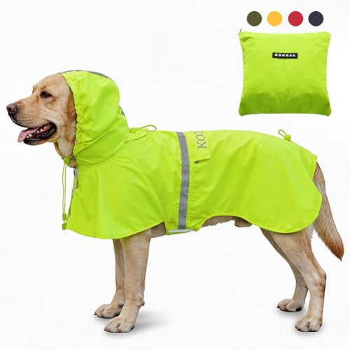 KOOGAL Imperméables pour Chiens avec Capuchon Impermeable Chien, Manteau Chien Imperméable, ultraléger et aéré avec Bandes réfléchissantes pour Chiens Moyens à Grands (Vert Fluorescent, 5XL)