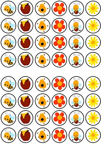 48 Cute Bumble Bees Cupcake Toppers, 3cm Mini Bee Edible Cake Decorations (UNCUT)