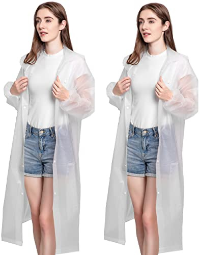 Fantalon 2 stycken regnponcho män kvinnor vattentät, regncape festival regnjacka regnrock poncho cykel regnkläder regnskydd regntillbehör för vandring camping cykling resor, Vit, one size